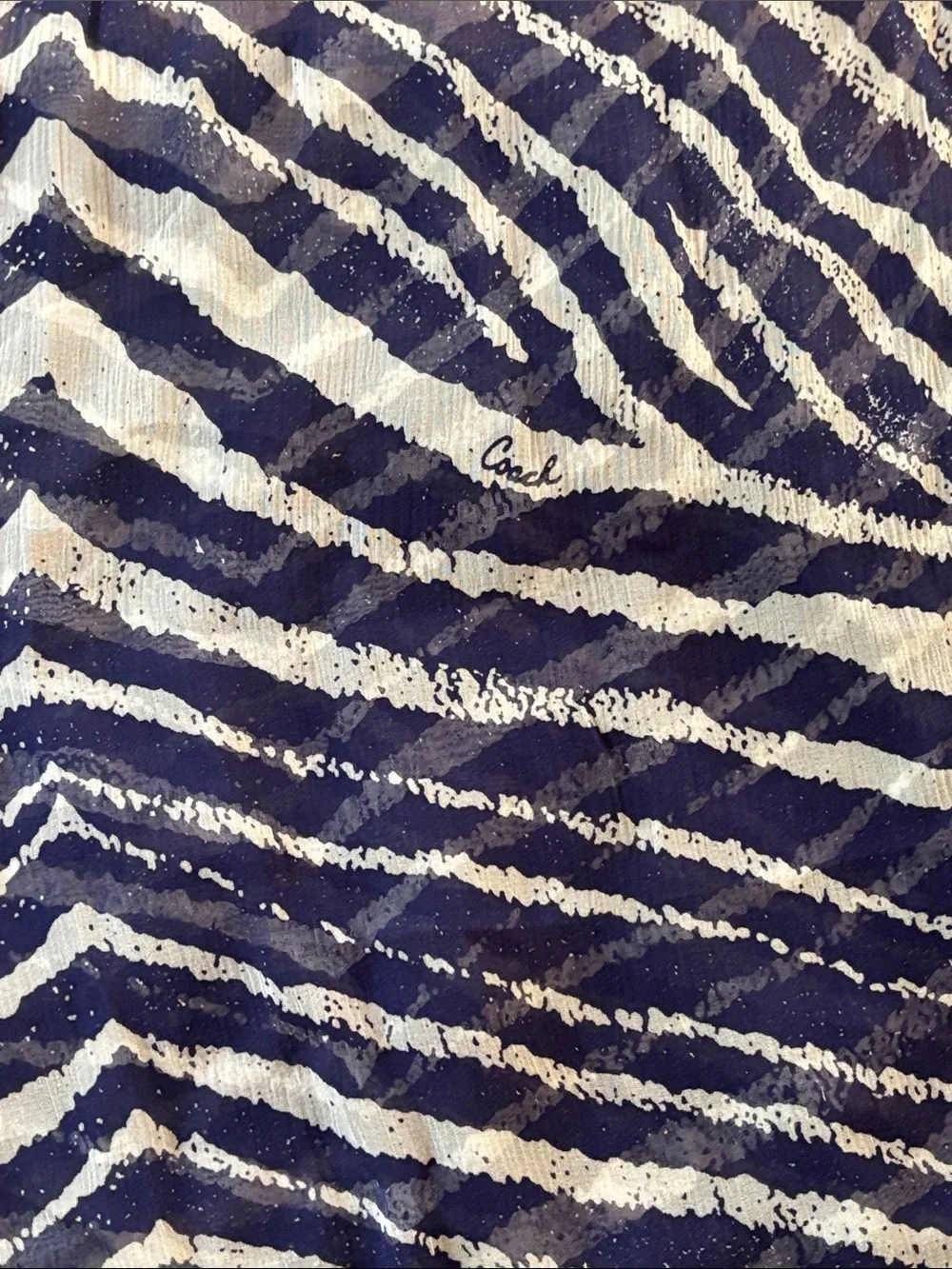 Coach Navy and White Abstract Stripe Infinity Scarf